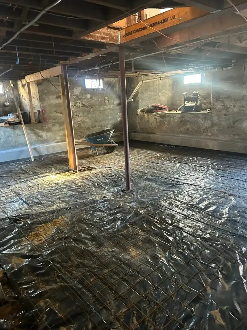 Basement Floor Preparation: basement floor vapor barrier rebar pre pour