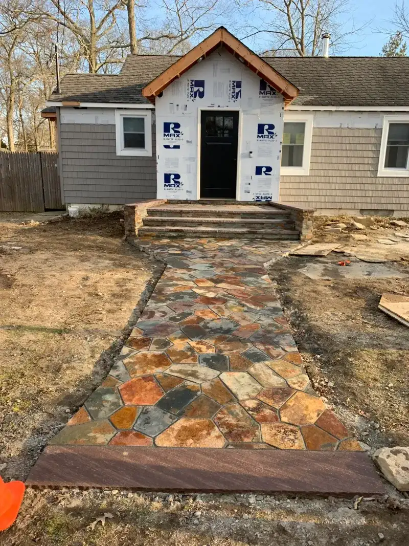 Flagstone Walkway and Entry Stoop: multicolor flagstone walkway entry stoop