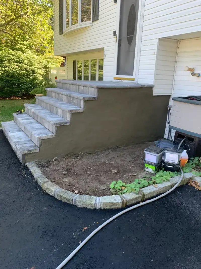 Paver Staircase and Raised Planter: paver entry staircase raised planter complete